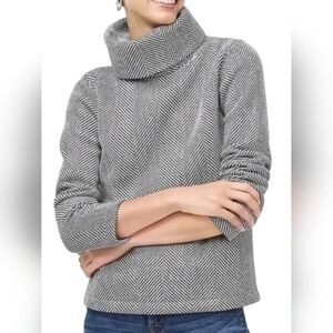 J.Crew Grey Herringbone Funnel Neck Sweater Lightweight Top Sz XXS